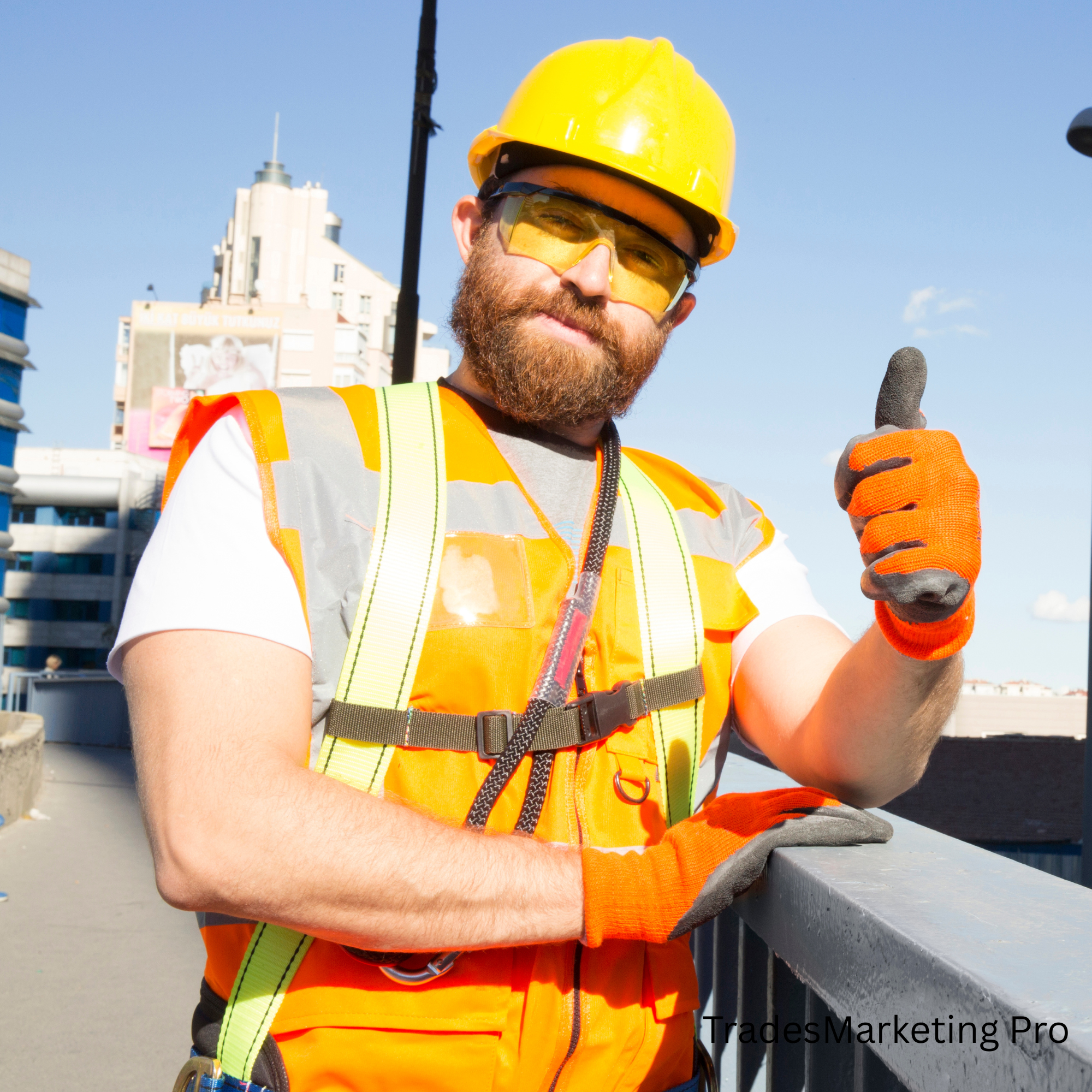 Contractor in safety gear giving a thumbs up